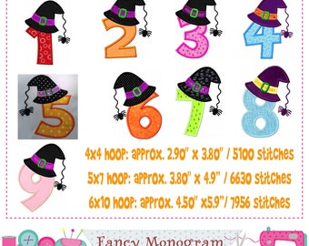 Witch hat Numbers embroidery - Halloween Numbers applique - Birthday Numbers design - Witch applique - Halloween applique.-1492