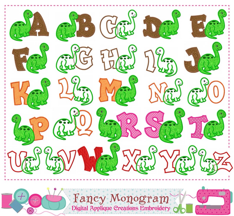 dinosaur alphabet embroidery dinosaur letters applique etsy