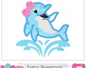 Dolphins with Bow Beach Machine Embroidery Design - Applique Pattern -255D