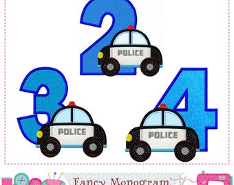 Police Car Numbers Applique Embroidery - Birthday shirt Design 1777