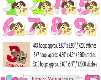 Puppy Numbers applique - Birthday Numbers embroidery - Puppy embroidery - Puppy applique - Dog birthday - Puppy birthday embroidery. - 1712