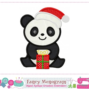 Panda with Santa Hat Applique - Christmas Gift Embroidery Design -258PG