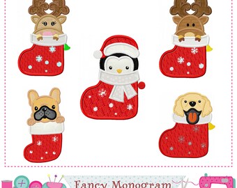 Christmas Gift Applique Design - Machine Embroidery Santa Reindeer Penguin set -245G