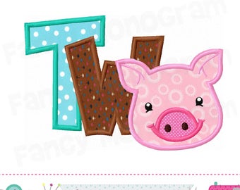 ZWEI Applikationsdesign - Schwein Maschinenstickerei Design-1746