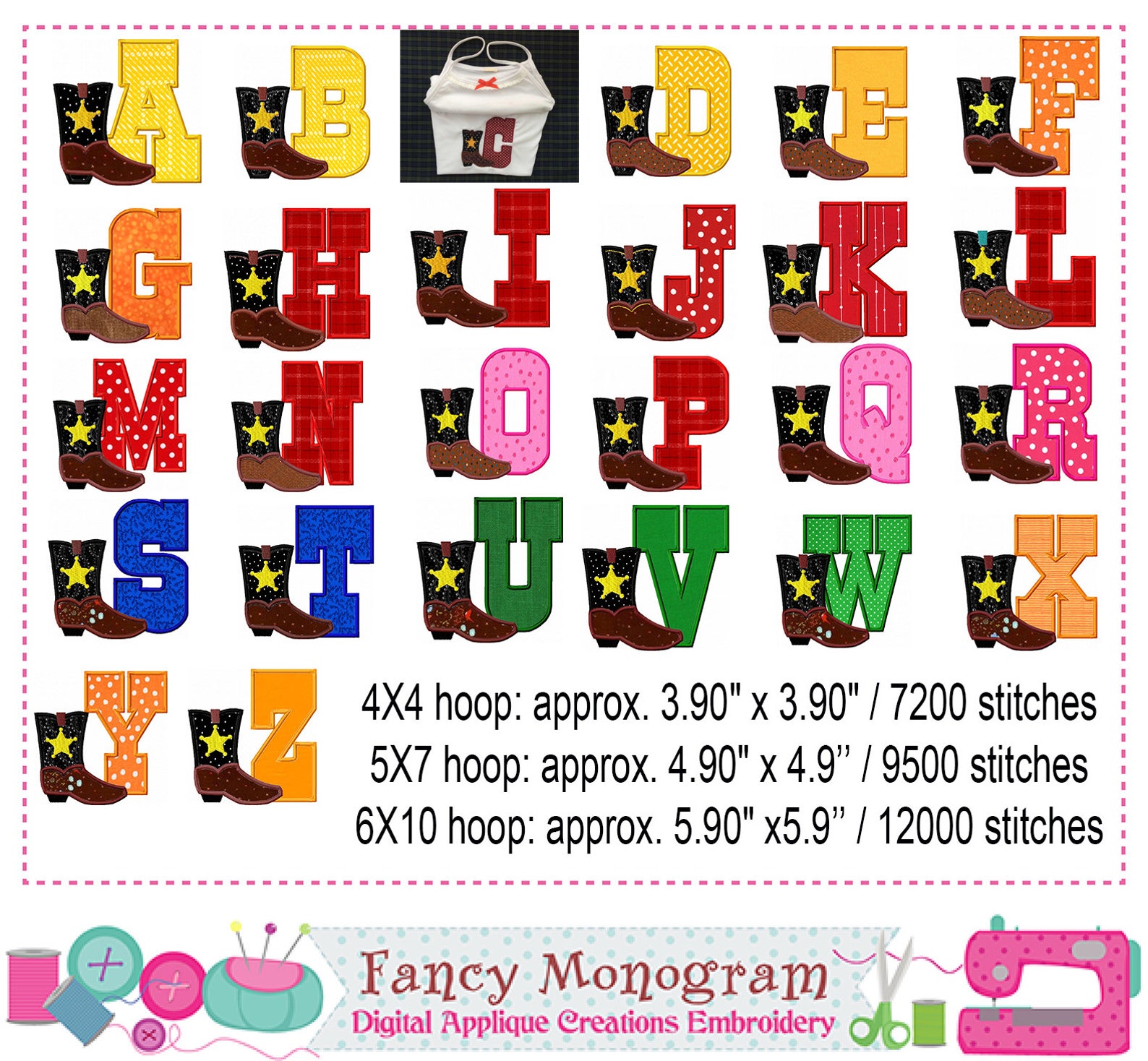 Cowboy Alphabet Embroidery Cowboy Boots Monograms Applique Etsy