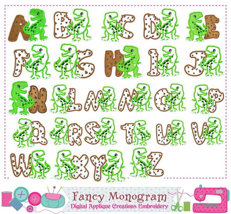 T-rex Dinosaur Applique Embroidery Font - Cookies Monograms Alphabet ...