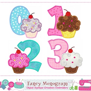 Cupcake Number Applique Embroidery Design: Birthday Shirt (Digital Download) 1471