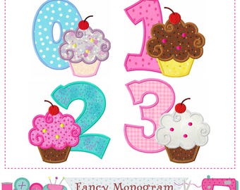 Cupcake Number Applique Embroidery Design: Birthday Shirt (Digital Download) 1471