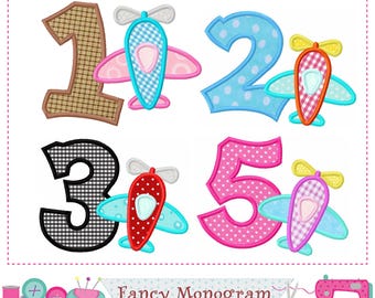 Airplane Numbers Embroidery Design: Birthday Applique Pattern (Digital Download) 2081