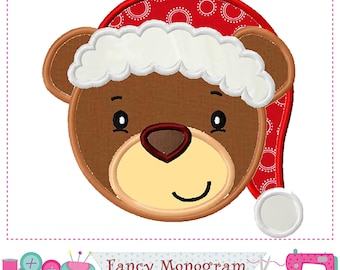 Bear Santa Hat Embroidery Applique - Christmas Baby Decor(4x4, 5x7, 6x10 Hoops) 1411