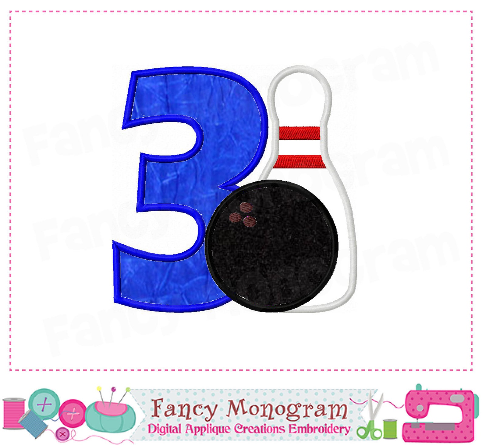 Bowling Numbers Applique Bowling Embroidery Birthday Etsy