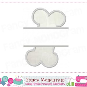 May include: An embroidery design featuring a stylized bone shape with a horizontal line dividing the top and bottom sections. The design is outlined in gray with a white interior. The words "Fancy Monogram" are at the bottom.