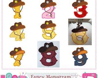 Cowboy Numbers applique design - Birthday Numbers embroidery design - Cowboy design - Cowboy applique - Cowboy embroidery.-1551