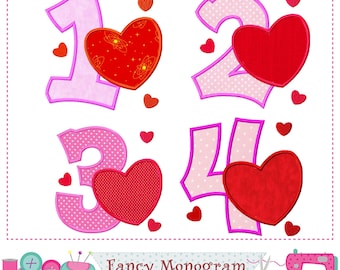 Love Heart Numbers Applique - Valentine's Day Machine Embroidery Design -1412