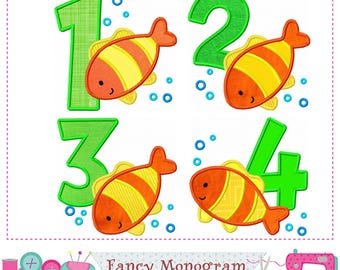 Fish Numbers Applique Embroidery - Birthday Design for Kids -1642