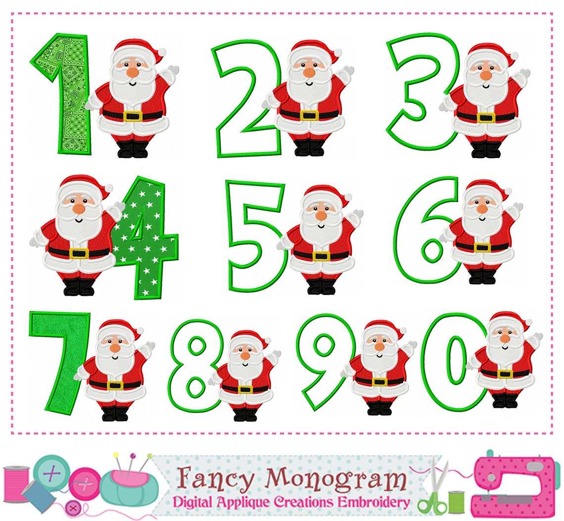 Santa Claus Numbers Embroidery Design Christmas Numbers Etsy