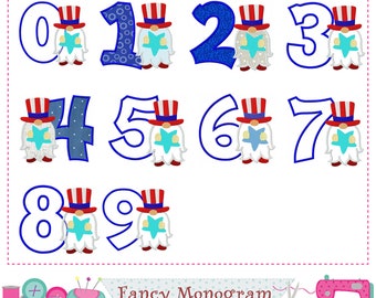 4th July Numbers applique design -  Independence Day Numbers embroidery design - Birthday party School  design - machine embroidery-2148