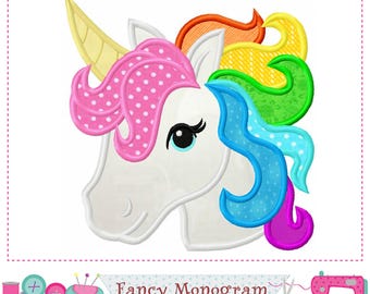 Rainbow Unicorn Applique Embroidery Design: Machine Embroidery (5x5, 6x6, 7x7, 8x8 inch)  2368