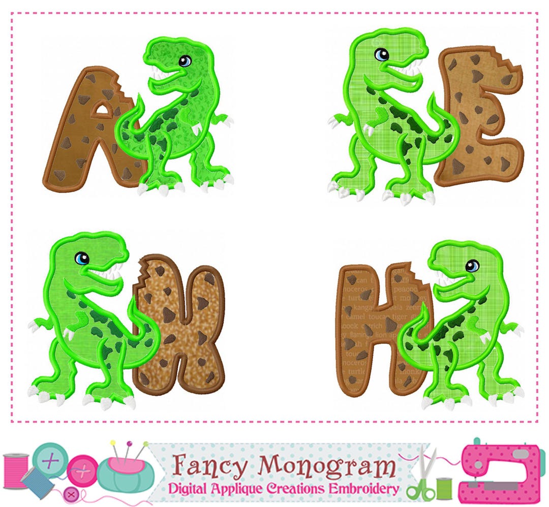 Dinosaur Applique Embroidery Font Set - T-rex Alphabet Monograms -2412T ...