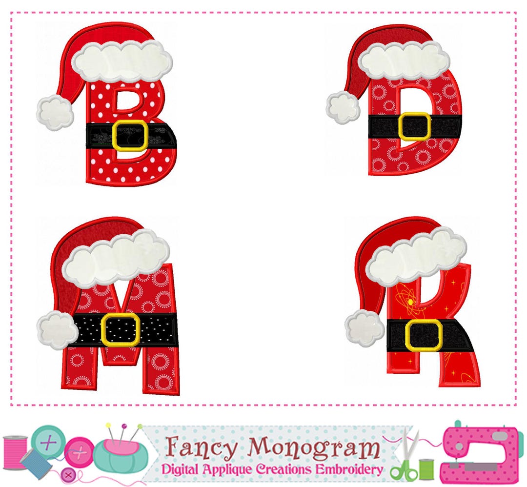 Christmas Fonts Applique Design | Monogram Alphabet Santa Letters ...