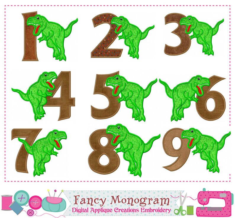 Trex Numbers Embroidery Trex Numbers Applique Dinosaur Etsy