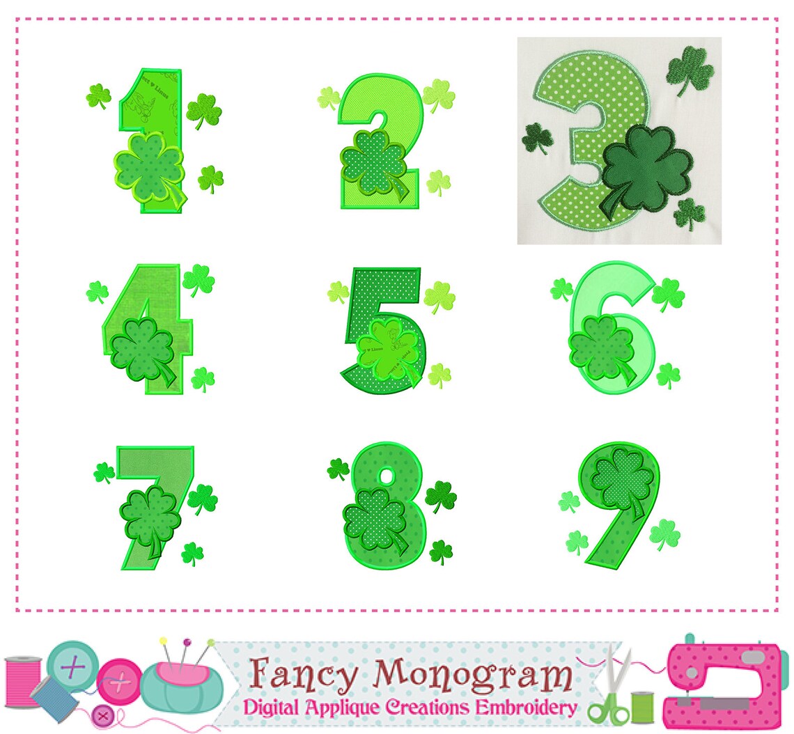 Shamrock Numbers Appliquest Patrick Day Numbers Appliquest Etsy