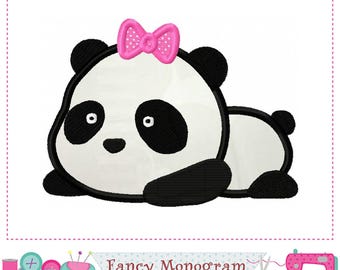 Panda Applique - Bow Machine Embroidery Design -258PG