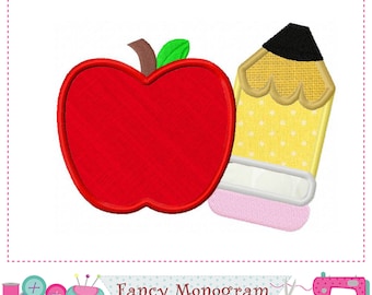 Apple Pencil Applique Embroidery for Back to School - School-themed Machine Embroidery -2062