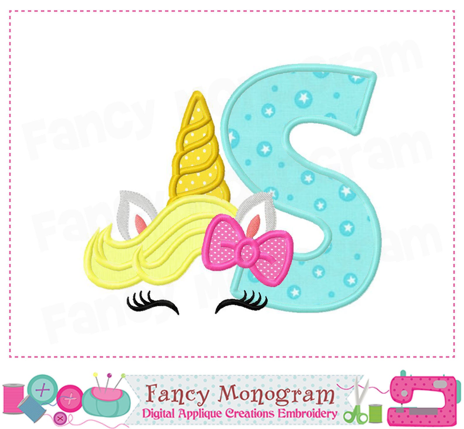 Unicorn Letters applique Unicorm Monogram design Alphabet Etsy