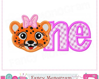 ONE applique - Leopard Bow Machine Embroidery Design -2463