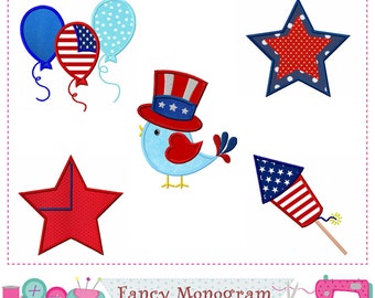 4th of July Applique: Patriotic Machine Embroidery Design (Digital Download) 242J