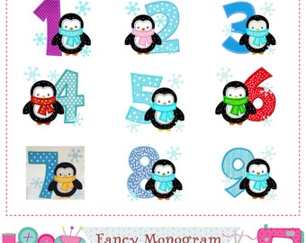 Penguin numbers applique design - Birthday Numbers applique design - Penguin applique embroidery - Winter Numbers embroidery design.-1512