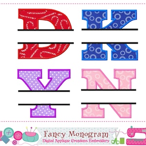 Ontwerp met gesplitste lettertypen - geborduurd monogram alfabetappliqué -2531