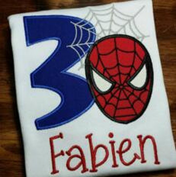 spiderman number 3 applique birthday embroidery my 3rd etsy