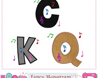 Music theme Machine Embroidery Fonts Design - Alphabet Monograms Applique -18431