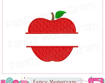 Split Apple Applique Machine Embroidery Design - Fun Back to School Patch - INSTANT DOWNLOAD-1776