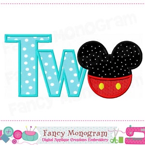 Micky Maus 2.Geburtstag Applikation Stickmuster (Digitaler Download) 1736