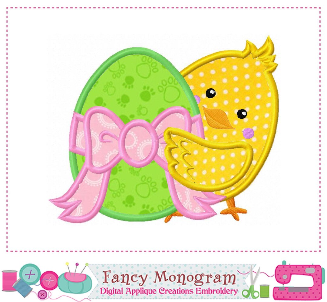 Chick Applique Design - Easter Egg Bow Embroidery (digital Download ...