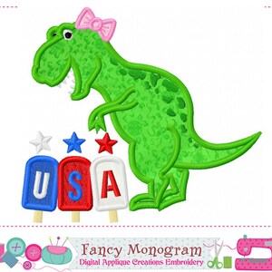 4th of July T-Rex Embroidery Design - Dinosaur Applique Independence Day 254E