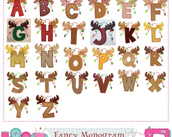 Machine Embroidery Fonts for Christmas - Reindeer Applique - Alphabet Monogram Letters -  shirt embroidery-1411