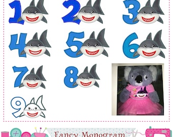 Shark Dad Numbers applique - Shark Numbers embroidery - Shark applique - Birthay numbers embroidery - Shark emroidery - Shark Dad design