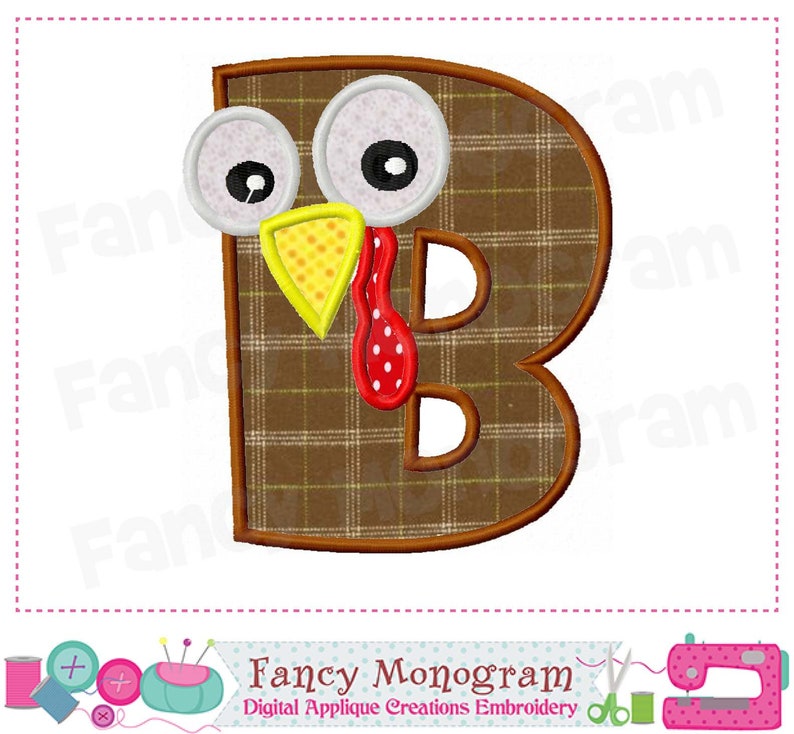 Turkey Alphabet applique Thanksgiving Monograms embroidery ...