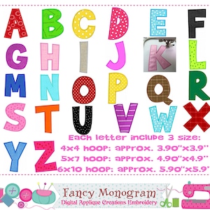 Applique Embroidery Letters - Large Fonts Alphabet Monogram Design -1722