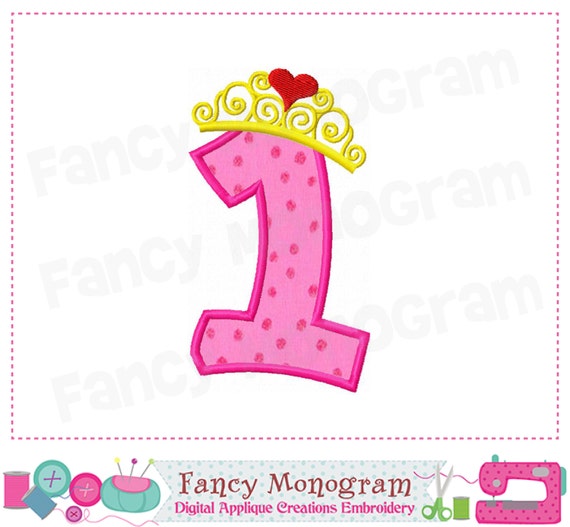 Items Similar To Princess Crown Number 1 Applique Birthday Number 1