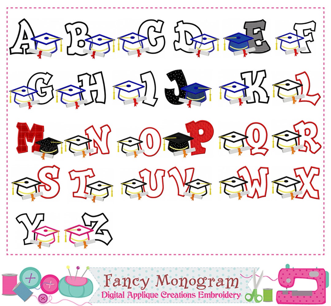 Graduation Day Party Letters Alphabet Monograms Applique Embroidery ...