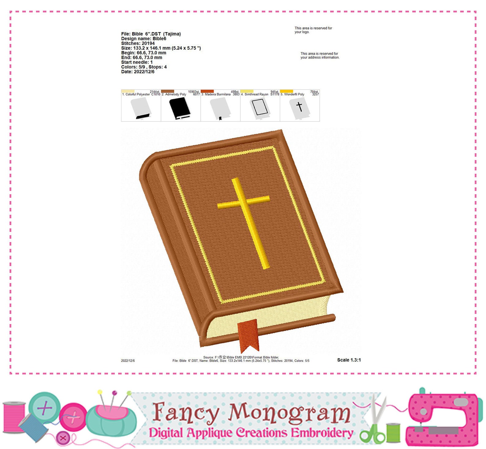 Holy Bible Embroidery Design: Religious Machine Pattern (digital ...