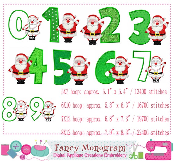 Santa Numbers Embroidery Christmas Numbers Applique Etsy