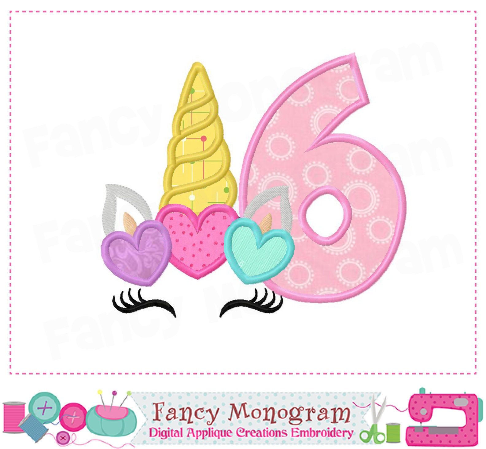 unicorn number 6 design my 6th birthday unicorn applique girl etsy