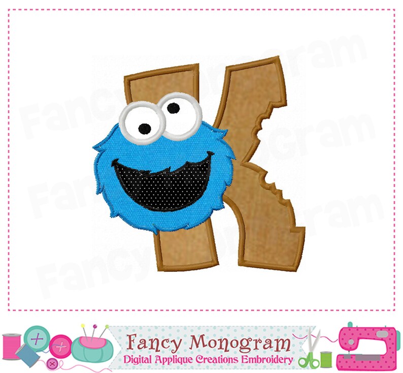 Cookie Monster Alphabet embroidery Cookie Monster Monograms | Etsy