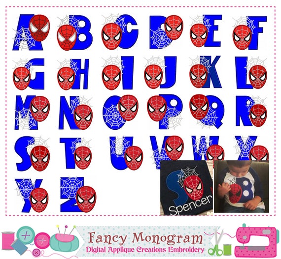 spiderman monograms appliquespiderman letters etsy